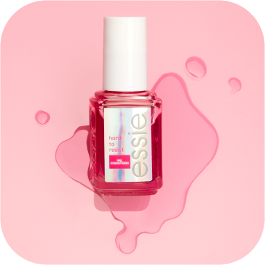 essie hard to resist nail strengthener mit rosa Farbton vor rosa Hintergrund