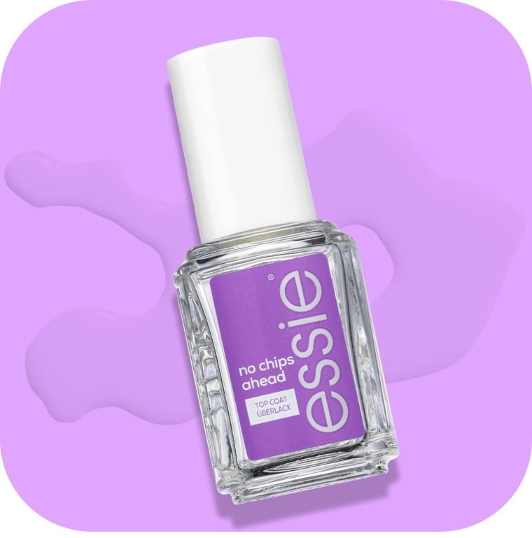 essie no chips ahead anti-chip top coat vor einem lila Hintergrund