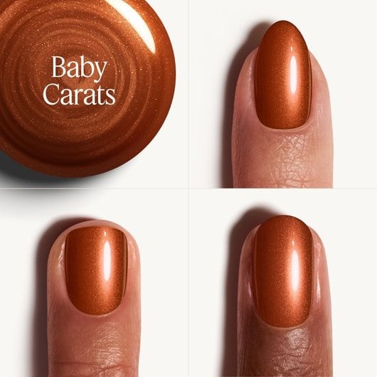 Collage drei unterschiedlicher Nagelformen und Hauttöne, die den Gel by essie in Baby Carats tragen